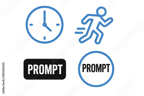 Clock and running figure symbolizing speed and urgency with prompt action buttons