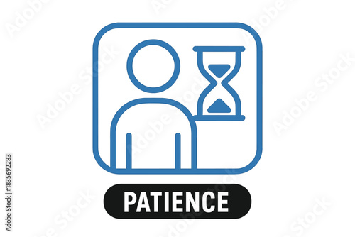 Conceptual symbol of patience featuring a person outline and an hourglass