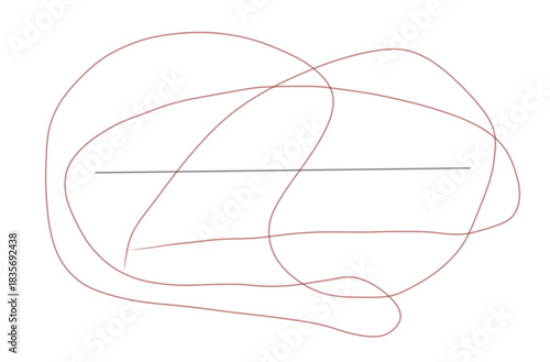 A simple drawing of a straight line with a looping red line around it on a white background image