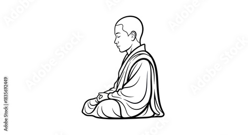 Meditating Monk in Lotus Position: A Serene Illustration.