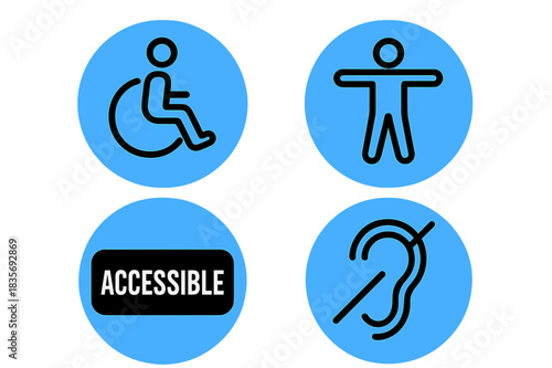 Set of disability access symbols representing universal design and inclusive environments