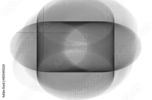 Abstract design featuring intersecting shapes with linear patterns and subtle shadows