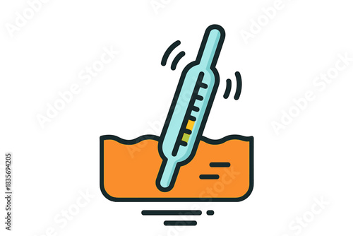 Hydrometer Dance Icon. Flat style icon of a hydrometer floating in a liquid with motion lines, bright colors, representing