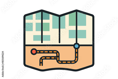 Underground City Map Icon. Flat style icon of a city map with underground tunnels highlighted, bright colors, representing
