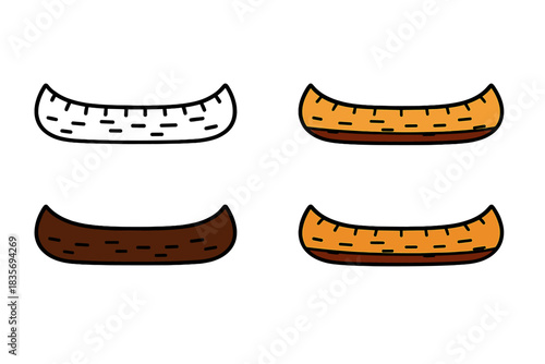 Canoe Styles Illustration. Traditional canoe with birch bark detailing and simple outline, minimal vector illustration, first in