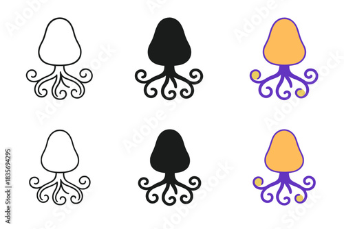 Glowing Tuber Artistry. Psychotropic tuber with spiraling roots and glowing tips, simple minimalist vector illustration, first in