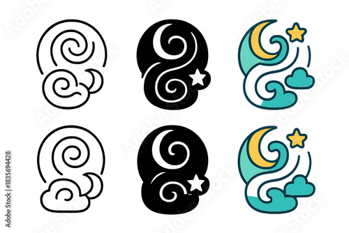 Concentric Dream Patterns. Infinite looping dream motifs forming concentric patterns, simple minimal vector icon, first in line