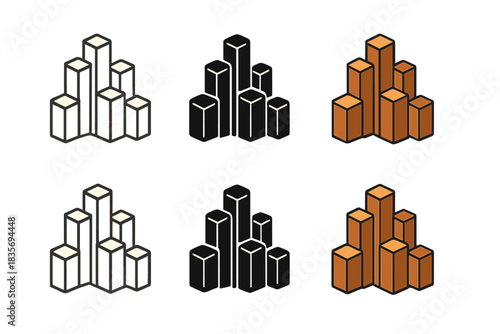 Geometric Basalt Columns. Cluster of basalt columns forming geometric volcanic formation, clean minimal vector icon, first in line