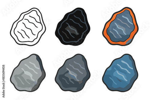 Meteorite Shard Designs. Close-up of iron meteorite shard with visible fusion crust and metallic sheen, abstract minimal vector