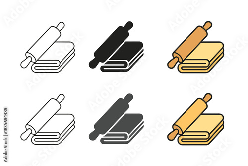 Layered Dough Artistry. Rolling pin pressing layered dough sheet, butter lines subtly visible between folds, representing