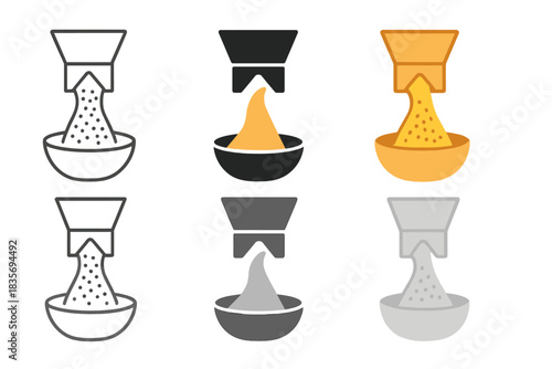 Golden Flour Stream. Stream of golden flour falling from mill chute into bowl, representing transformation from grain to