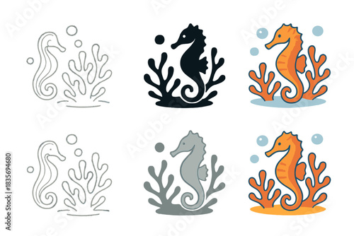 Seahorse Coral Harmony. Seahorse Coral Bubble, underwater harmony with delicate details, graceful flow and marine calmness, first