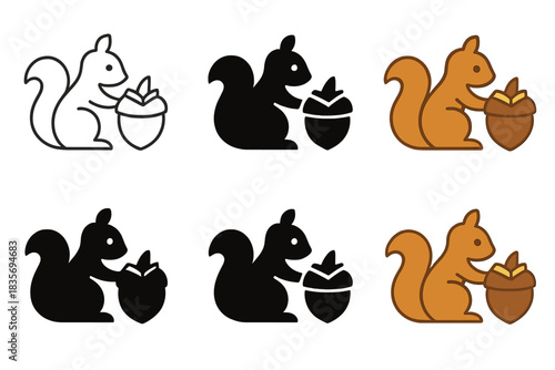 Squirrel Reading Styles. Squirrel Acorn Book, stylized animal reading symbol representing curiosity and natural wisdom, first in