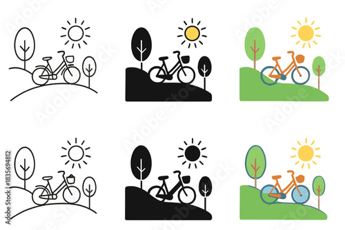 Bicycle Artistic Styles. Bicycle Hill Basket, harmonious outdoor motif uniting landscape, leisure, and graceful motion, first in