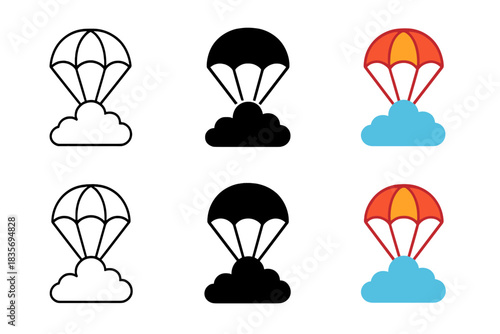 Parachute Emblem Evolution. Parachute Cloud Jump, minimalist flight emblem symbolizing courage, freedom, and aerial balance, first