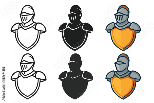 Elegant Knight Armor Design. Knight helmet and shoulder armor overlapping with shield of honor, elegant medieval form, first in