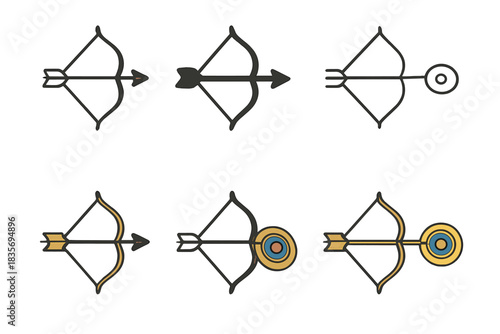 Arrow's Precision Journey. Arrow midair between bow and target, minimal linear motion and precision theme, first in line style