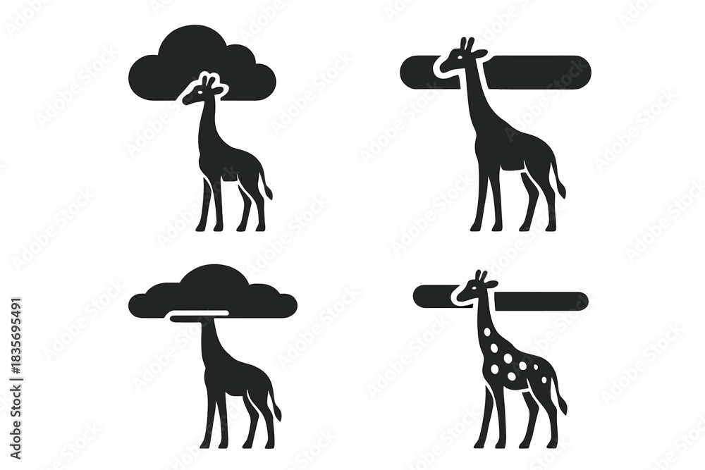 Fototapeta premium Atmospheric Sky Creatures. Icons for: a cloudbank shading a graceful giant, a vapor curtain resting above a tall roamer, a sky