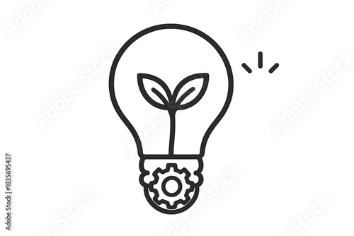 Eco-Friendly Lamp Design. Line style vector icons of eco lamp engineering: simple lamp form, filament thread, growing plant stem,