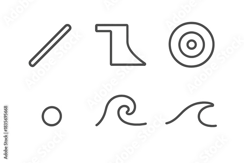 Wheel Park Icons. Line vector icons of Wheel Park Glide: glide stripe, park lip, circular wheel, tiny speck, ripple curl, smooth