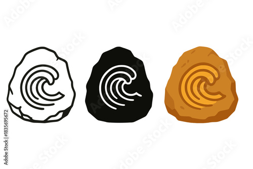 Fossilized Wave Patterns. Fossilized wave rings carved into rock representing frozen motion in time, first in line style with thin