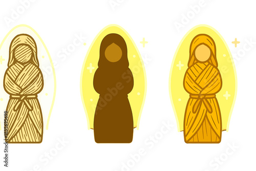 Glowing Corn Husk Effigy. Ancient-inspired corn husk effigy glowing with gentle aura of protection, first in line style with thin