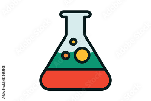 Colorful Laboratory Flask Icon. Flat style icon of a laboratory flask with colorful liquids inside, bright colors, representing