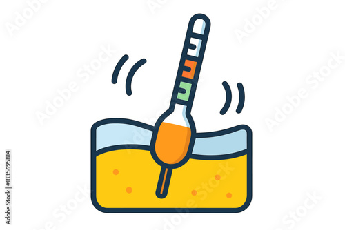 Hydrometer Dance Icon. Flat style icon of a hydrometer floating in a liquid with motion lines, bright colors, representing