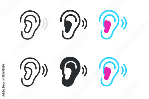 Earbuds Sci-Fi Vibe. Earbud in ear with phantom vibration ghost lines, subtle sci-fi style, minimalistic icon, first in line style