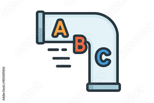 Pneumatic Mail Icon. Flat style icon of a transparent tube with letters moving inside, bright colors, representing pneumatic