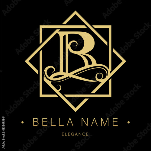 Logo, capital letter B. There is a botanical monogram in two squares - B. with organic plant elements. Vector design. beauty salon. for a tattoo studio.