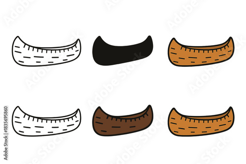 Birch Canoe Evolution. Traditional canoe with birch bark detailing and simple outline, minimal vector illustration, first in line