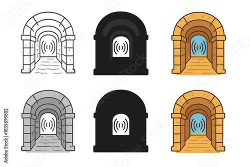 Ancient Stone Corridor. Ancient stone corridor with echoing vibration lines, clean minimalist vector illustration, first in line