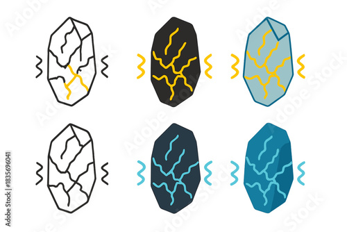 Glowing Quartz Veins. Vein of quartz showing rhythmic glowing energy along its cracks, simple minimalist vector illustration,