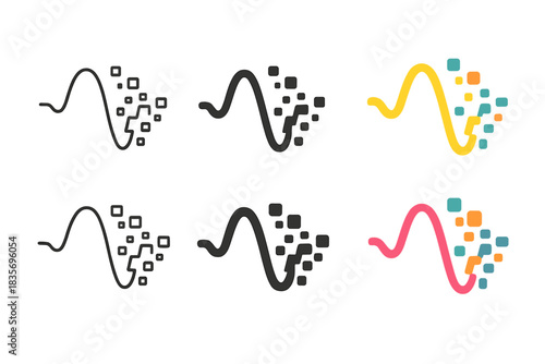 Quantum Waveform Patterns. bstract pattern representing quantum decoherence with fragmented waveforms, minimal vector icon, first