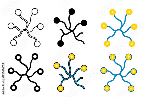 Glowing Fungal Network. Interconnected fungal mycelium with glowing nodes representing intelligence, minimal vector icon, first in