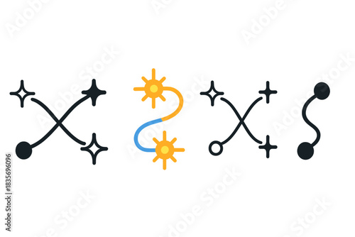 Quantum Entanglement Visualization. Quantum entanglement visualized as interconnected luminous points, abstract minimalist vector