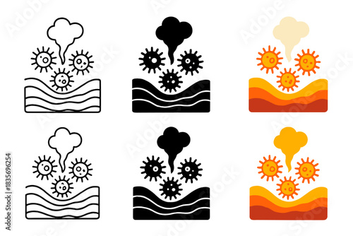 Thriving Microbial Colonies. Microbial colony thriving in volcanic vent environment, simplified structures showing heat-resistant