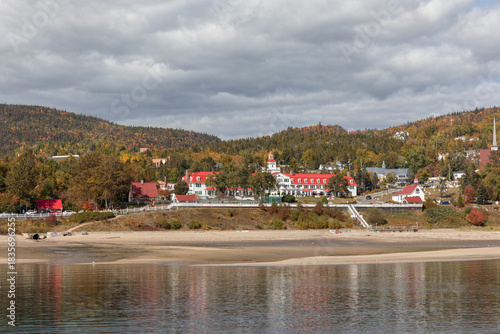 Panorama of Tadoussac, Quebec, Canada from the St. Lawrence River on an Autumn Day with Fall Colors