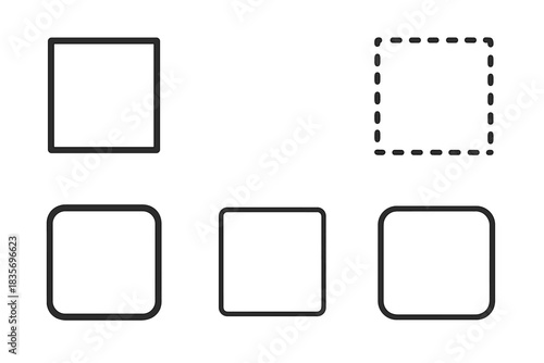 Line Style Icons. Line style icons of Negative Form: missing square, faint trace, dotted contour, vanished shape, soft hollow,