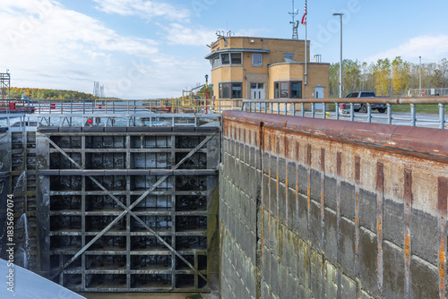 Inside the Eisenhower Lock on the Saint Lawrence River at Massena, New York as Seen from the Deck of a Cruise Ship