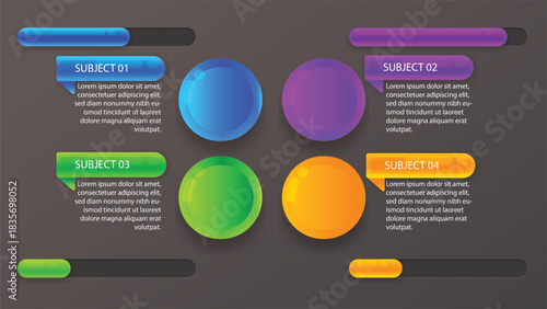 Dynamic infographic template with vibrant colors for presentations or websites, offering a modern and professional design to showcase key information and enhance visual communication