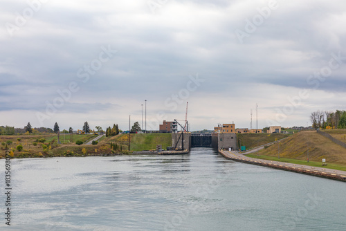 On a Cruise Ship Approaching the Empty Bertrand H. Snell Lock in Massena, New York on the St. Lawrence Seaway