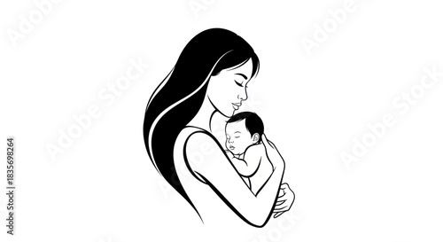 Mother holding her newborn baby in a loving embrace.