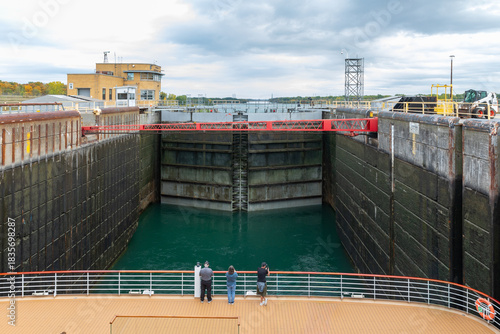 On the Aft Deck of a Cruise Ship in the Snell Lock on the St. Lawrence Seaway in Massena, New York