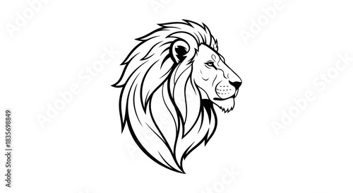 Majestic Lion Head Profile Illustration in Black and White.