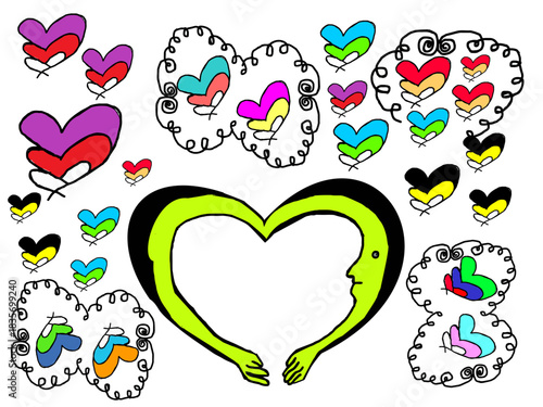 Self Love Hug Embrace Mental Health Concept Rainbow Heart Doodle Romance Wedding Stationery Decor Vector  Clouds Face
