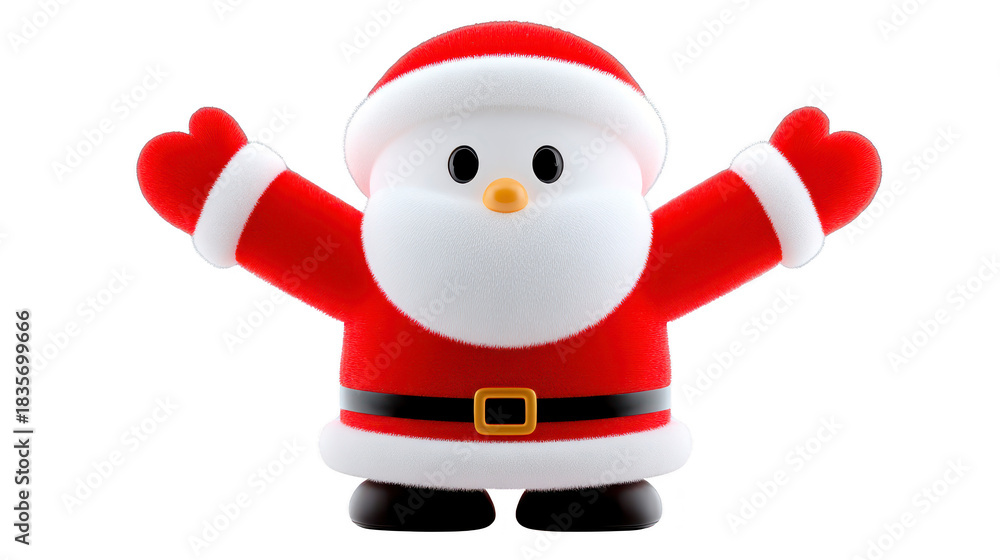 Obraz premium Cute cartoon Santa Claus character with open arms, fluffy white beard, red suit, black belt, and boots, cheerful holiday mascot, festive and joyful Christmas illustration