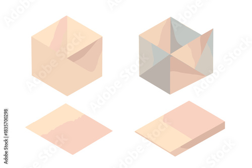 Abstract Folded Planes. Isometric vector illustration set Abstract folded planes: intersecting creases, tonal reflection, gradient