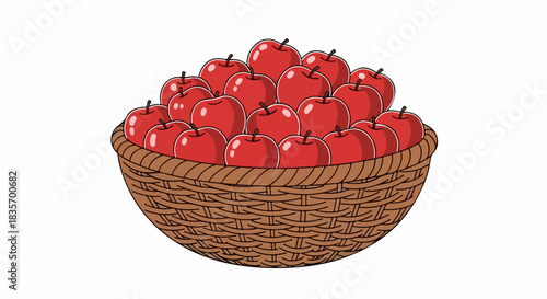 A full basket of apples on white background showcases fresh, vibrant produce for healthy eating. This basket of apples is ripe, red, and ready for use in cooking or snacks.